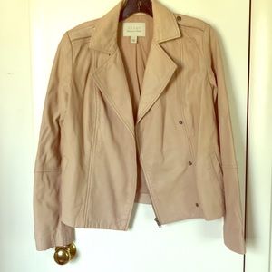 Leather biker jacket, S, beige